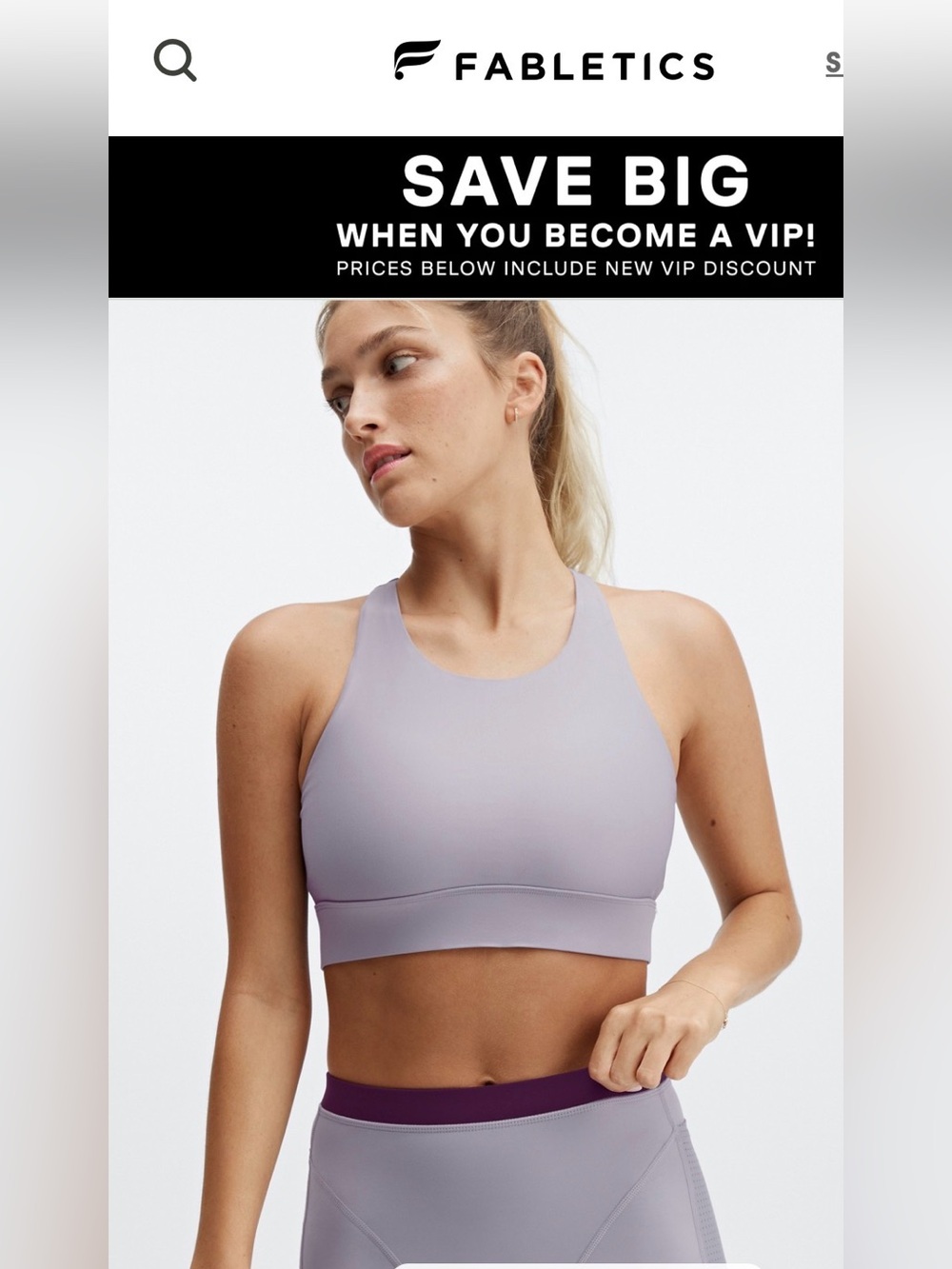 Fabletics High-Neck Sports Bra in Light Lavender